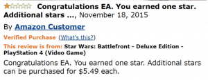 Screenshot of angry customer review of Amazon product for Starwars Battlefront game