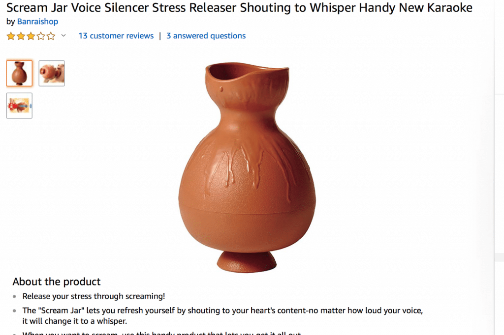 screenshot of Amazon product Scream Jar Voice Silencer Stress Releaser Shouting to Whisper Handy New Karaoke