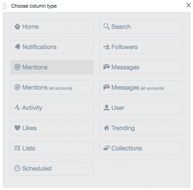 TweeetDeck column options