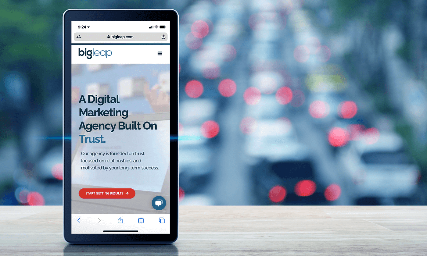 bigleap site on a smartphone
