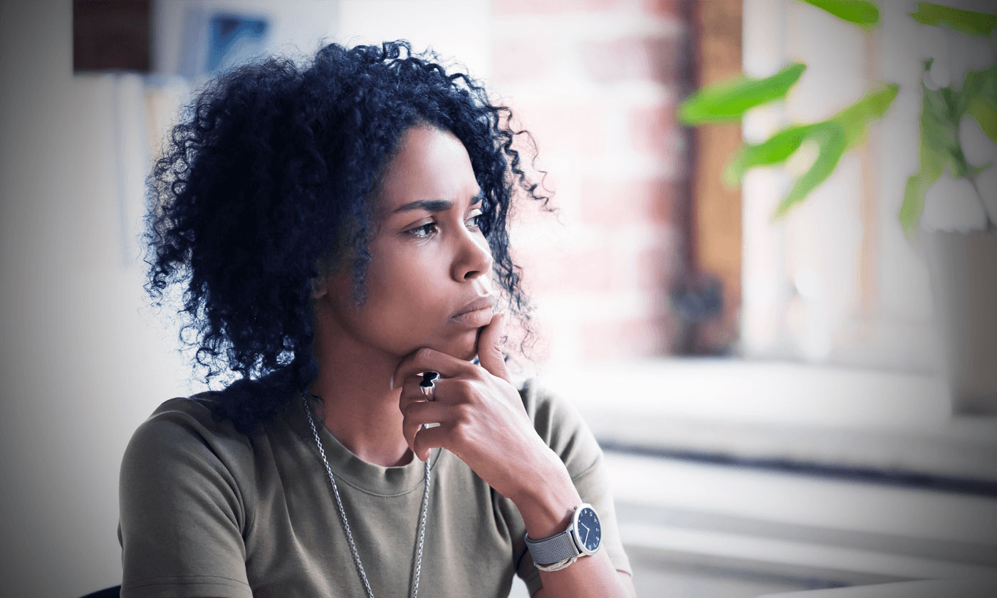 woman looking at her left
