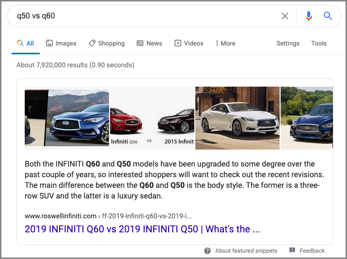 featured snippet infiniti