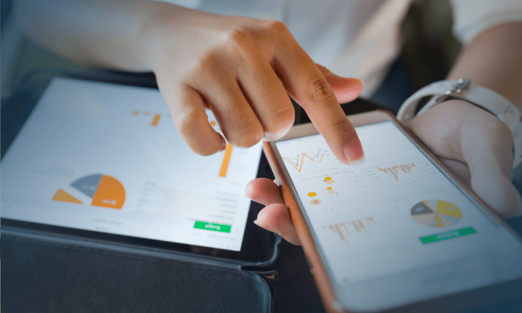 digital marketing toolkit (1) person browsing chart statistics on mobile