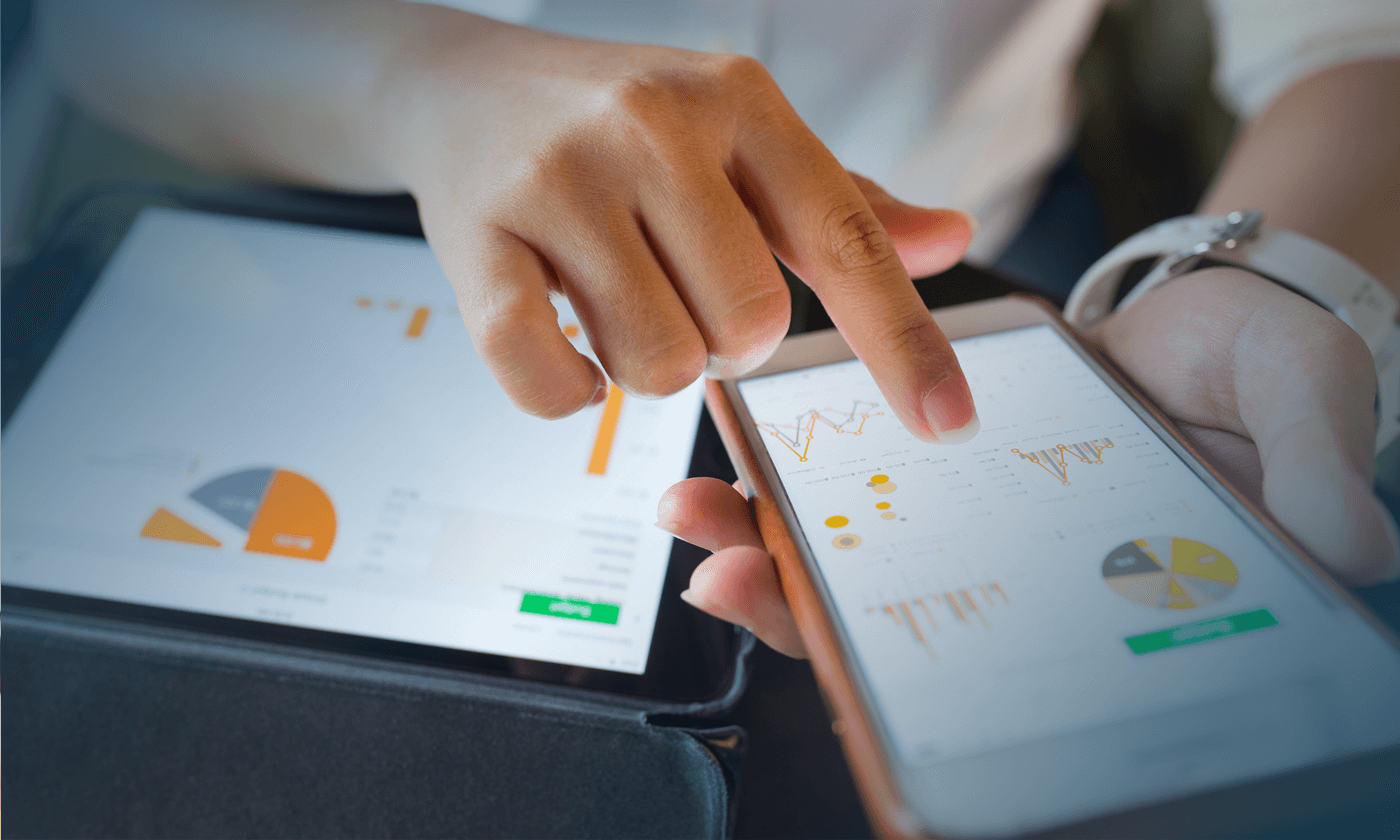 person browsing chart statistics on mobile