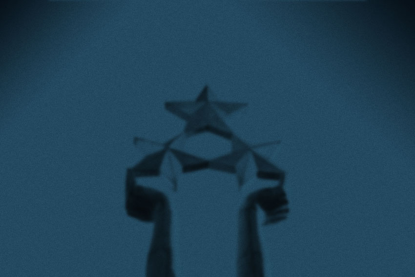 review star on dark-blue overlay