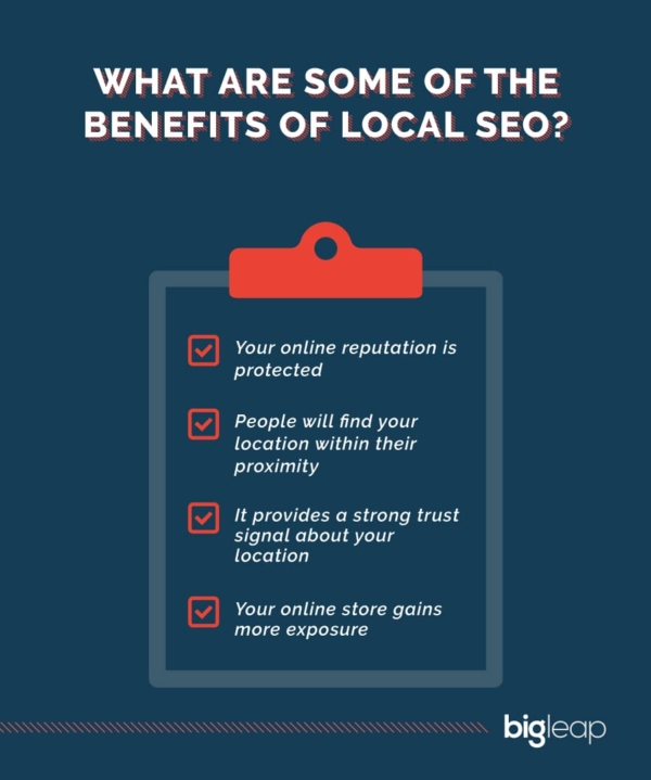 Clipboard showing benefits of local SEO in list form