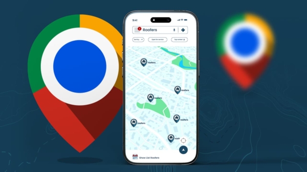 Illustration of map and location icons representing local SEO