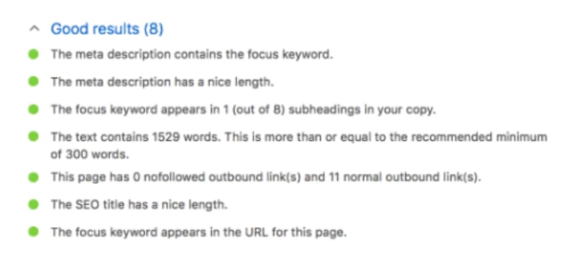 List of items that help produce good results in the SERP